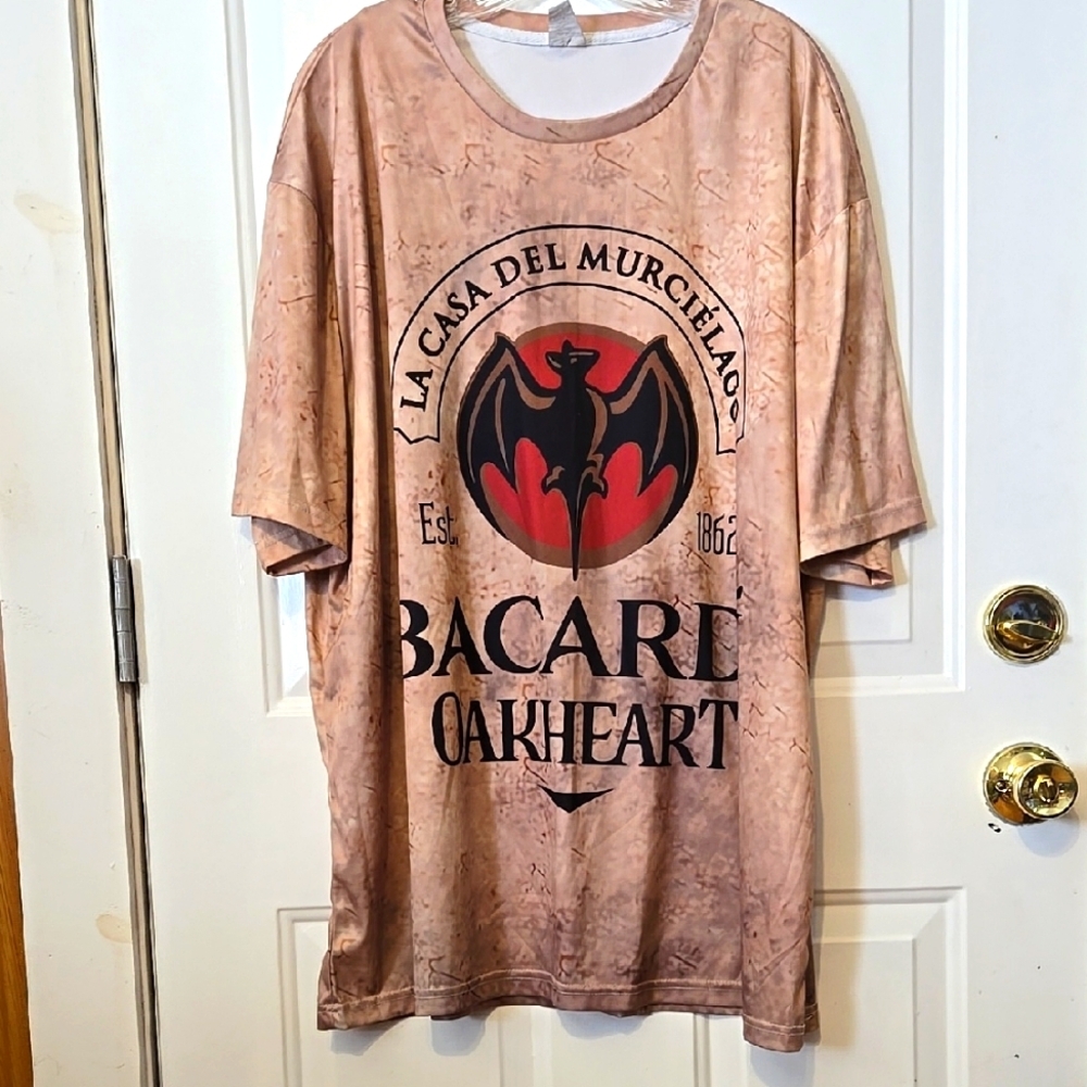 Men's Short Sleeve Tee, Bacardi Oakheart, Logo, 4XL, Tan, Gold, Black, Red, Bat